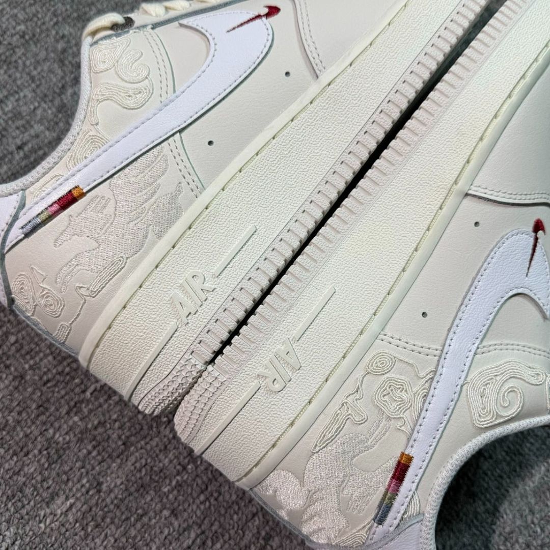 Nike Air Force 1 Low "Year of the Dragon" FQ8657-111 Sail White University Red CNY Embossed Sneakers
