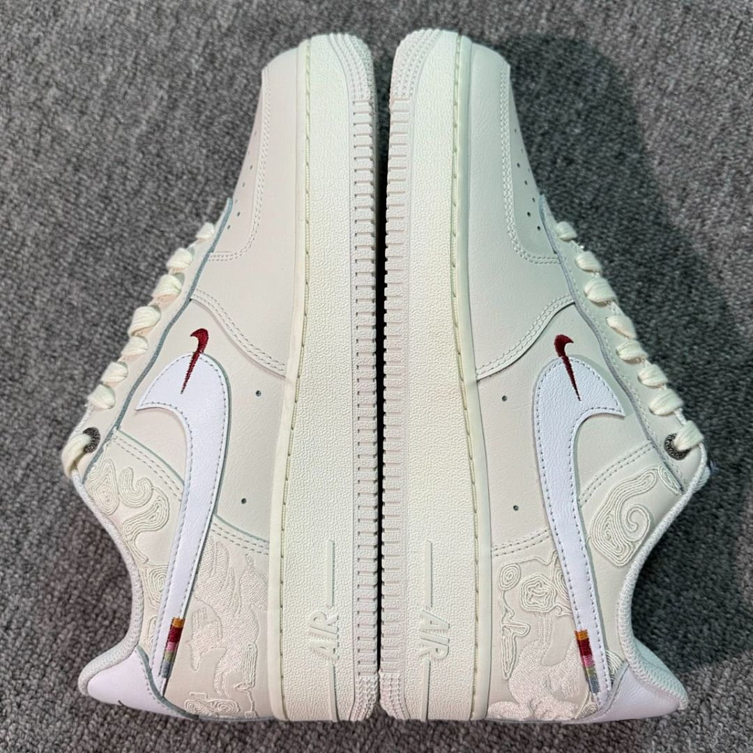 Nike Air Force 1 Low "Year of the Dragon" FQ8657-111 Sail White University Red CNY Embossed Sneakers