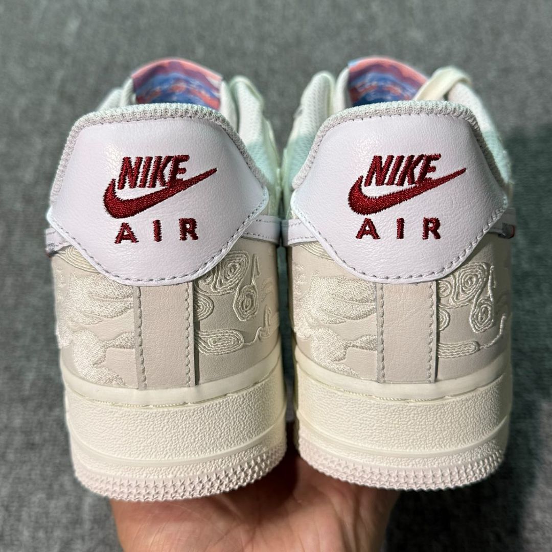 Nike Air Force 1 Low "Year of the Dragon" FQ8657-111 Sail White University Red CNY Embossed Sneakers