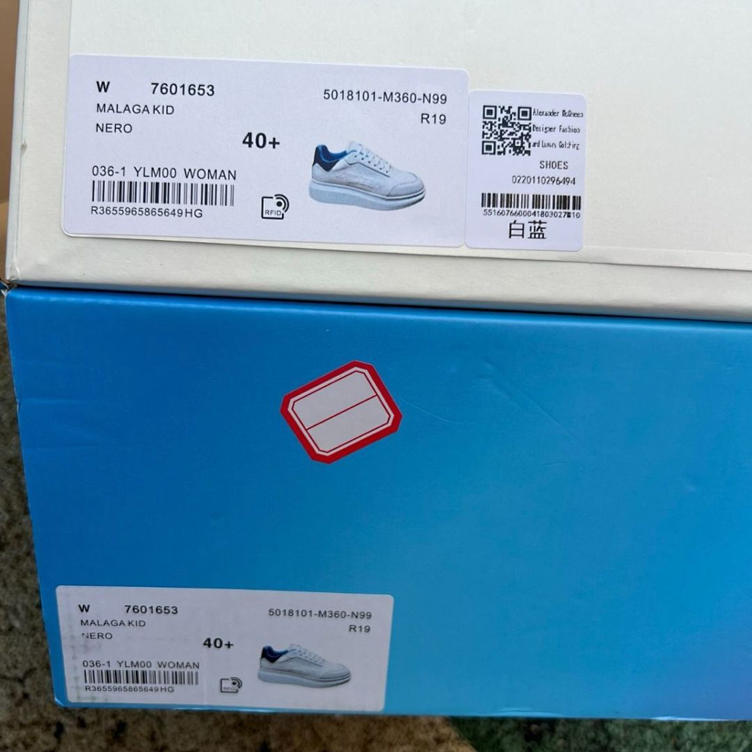 MQUEEN Oversized Platform Sneakers White Blue Leather Trainers