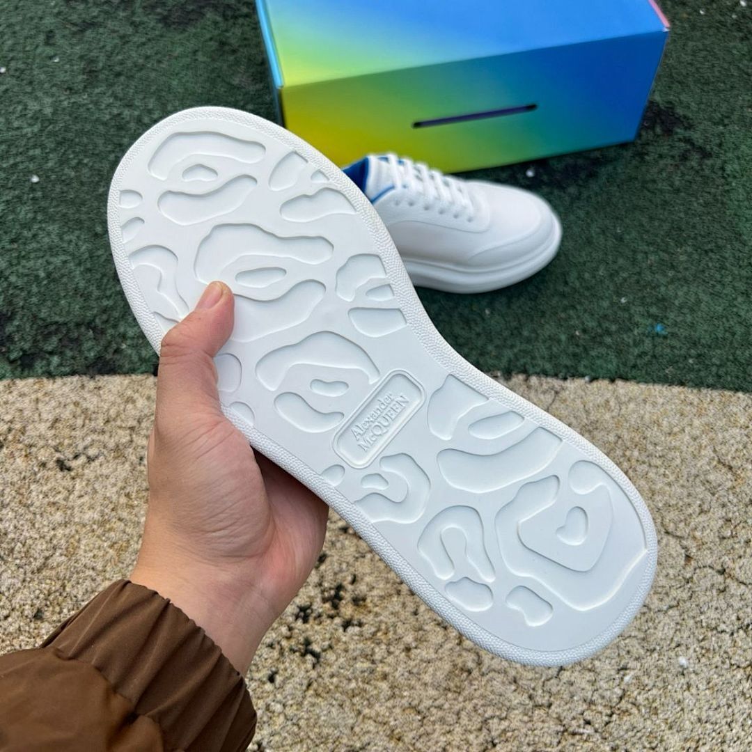 MQUEEN Oversized Platform Sneakers White Blue Leather Trainers