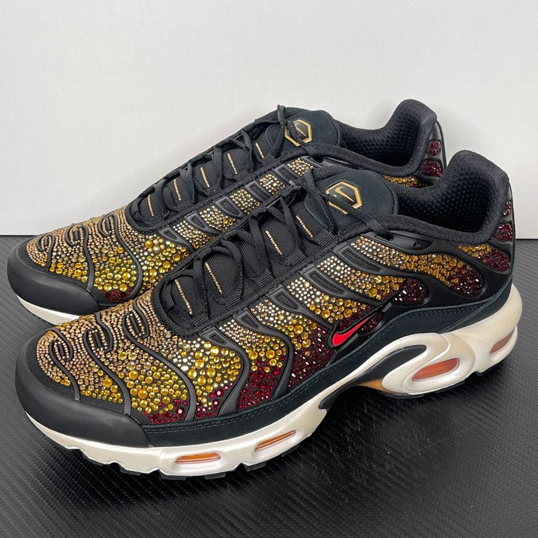 Nike Air Max Plus TN Custom Rhinestone Bling Black Red Gold Sneakers