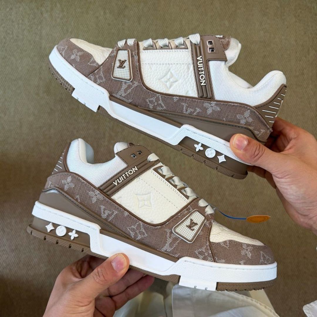 Louis Vuitton LV Trainer Monogram Denim Brown White Ecru Sneaker Luxury Low Top Shoes 1ACW2U