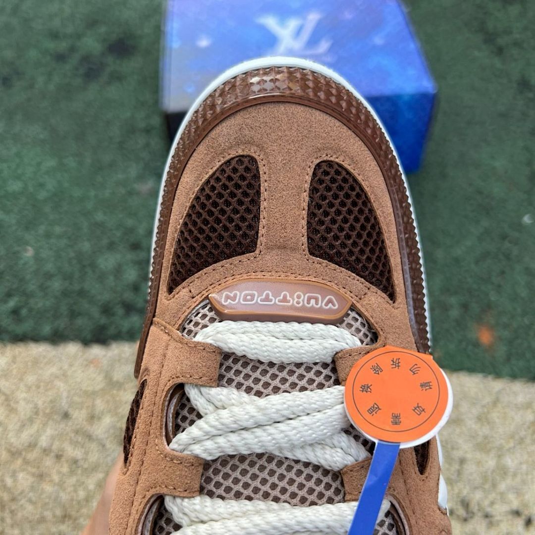 Louis Vuitton LV Trainer Crystal Strass Studded Brown Suede Sneakers 1A9Z62