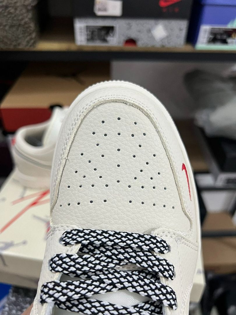 Nike Air Jordan 1 Low Supreme Sail Red Mini Swoosh Black Outline