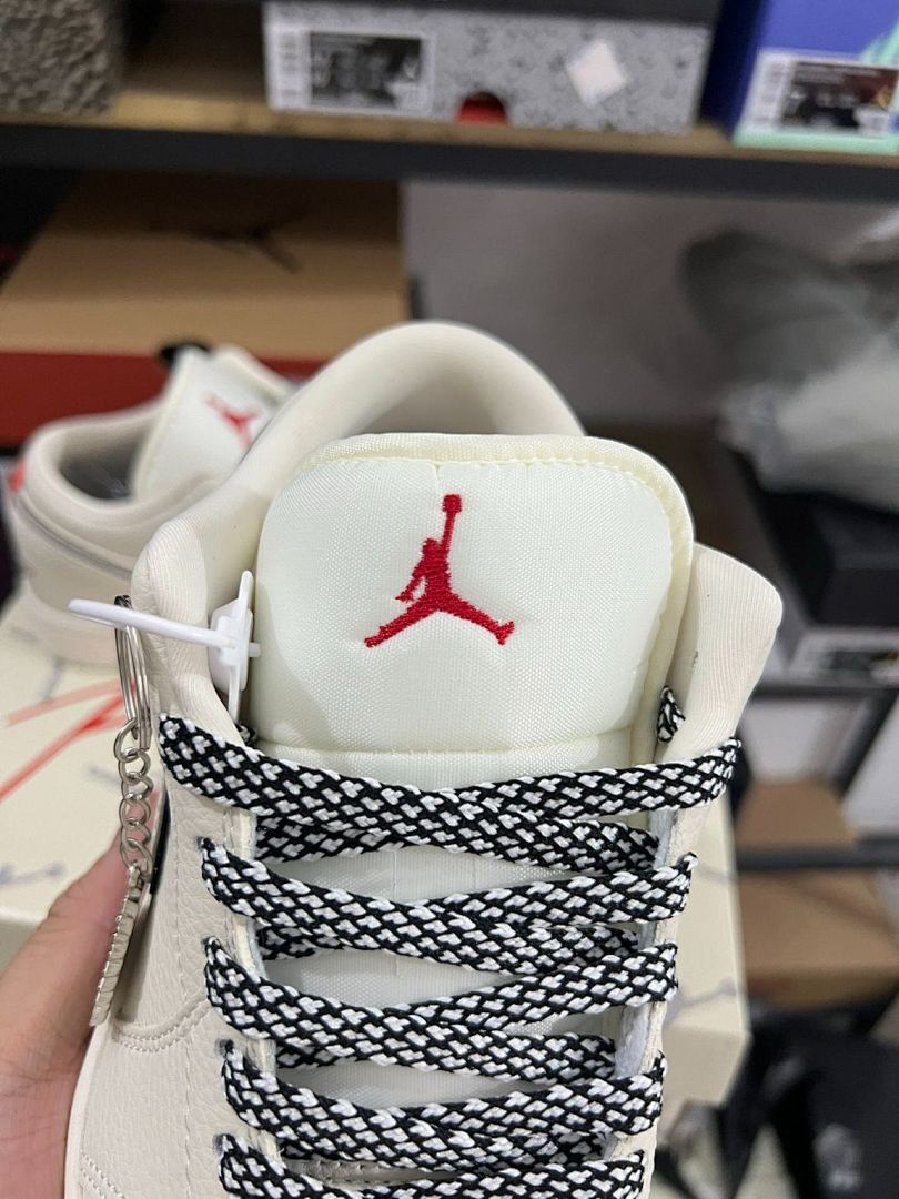 Nike Air Jordan 1 Low Supreme Sail Red Mini Swoosh Black Outline