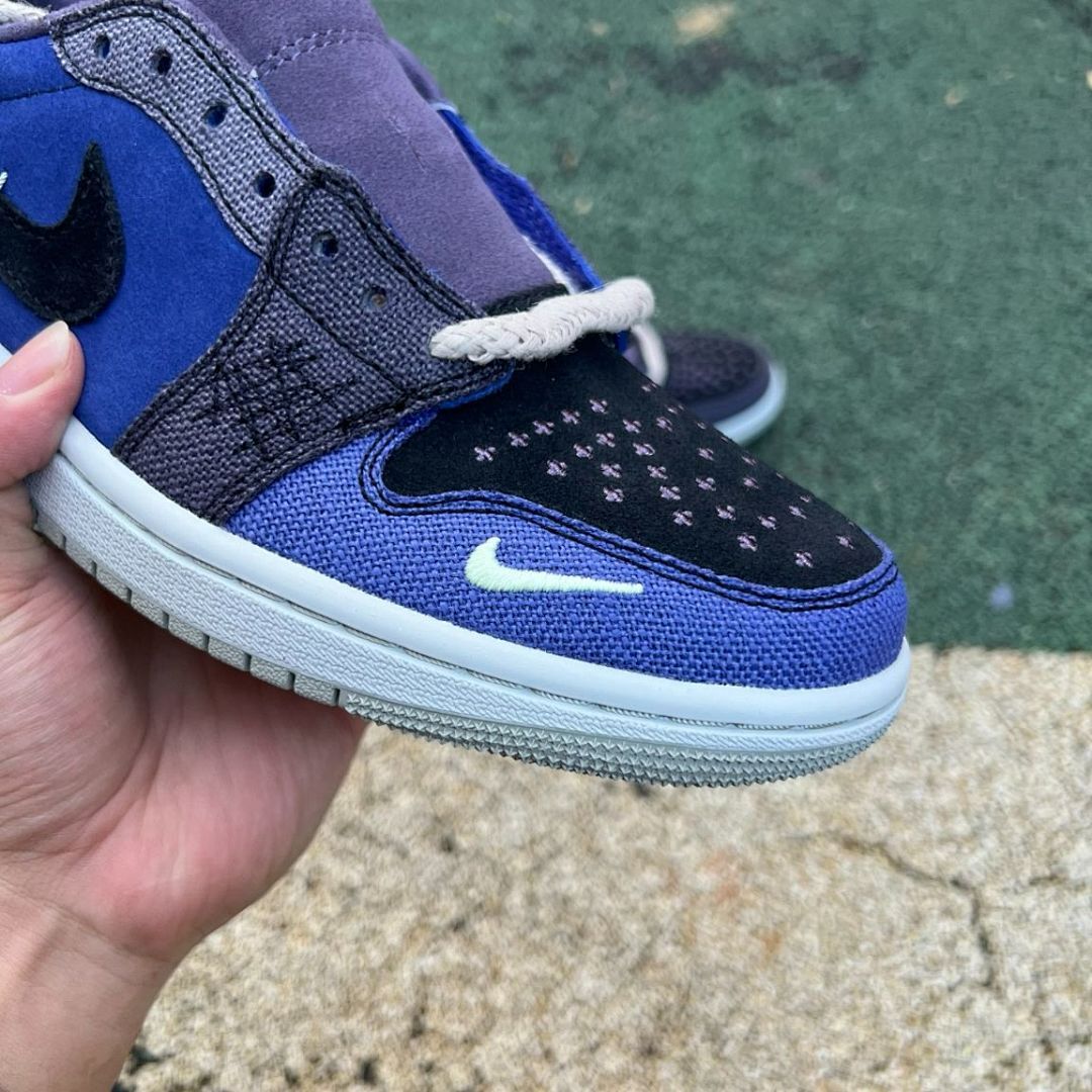 Nike Air Jordan 1 Low Ghost Purple Stitched Skull Patch Sneakers