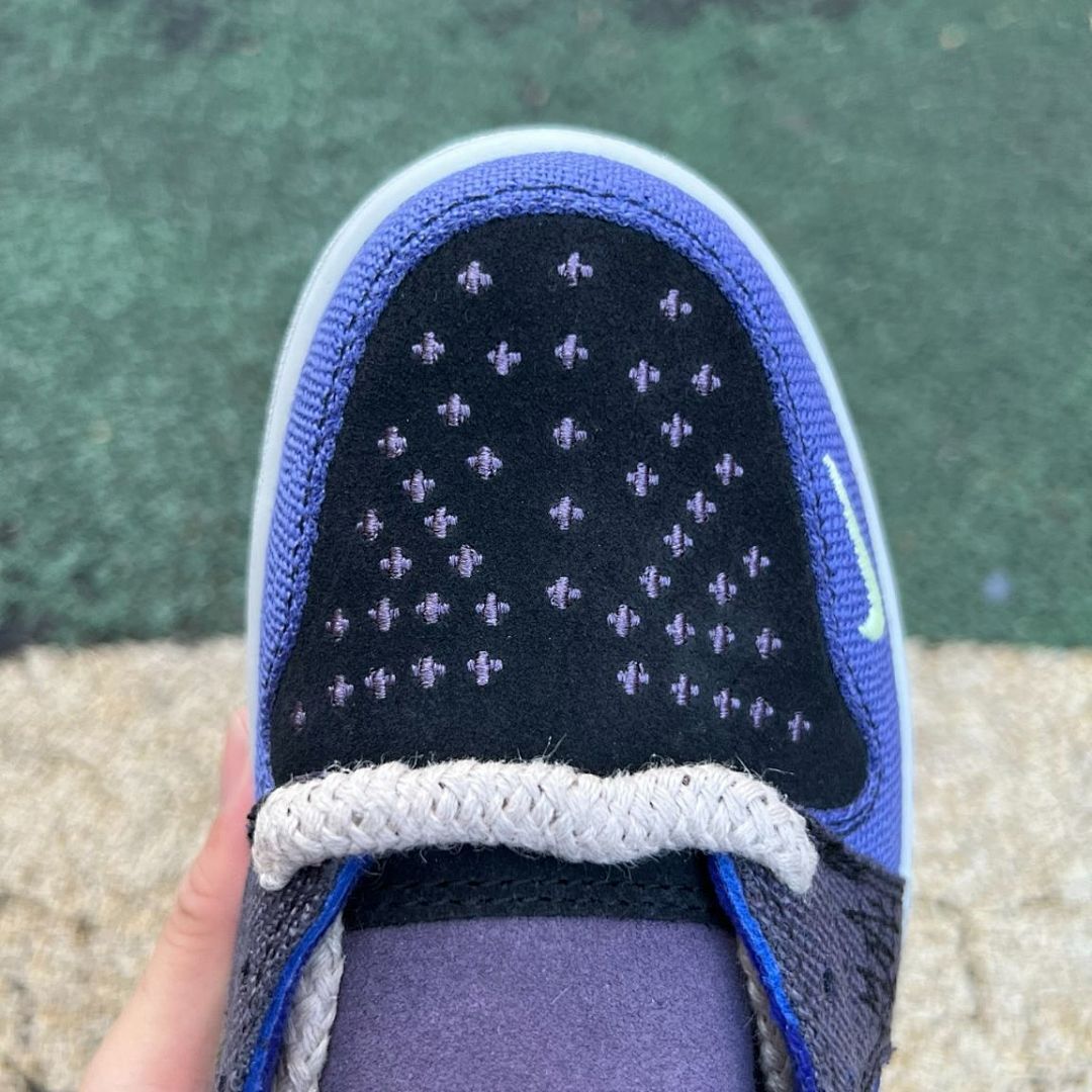 Nike Air Jordan 1 Low Ghost Purple Stitched Skull Patch Sneakers