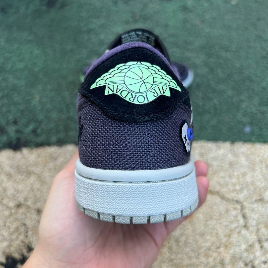 Nike Air Jordan 1 Low Ghost Purple Stitched Skull Patch Sneakers