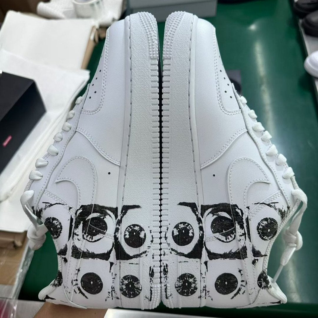 Custom Nike Air Force 1 Low '07 White Black Eyeball Print Sneakers AF1 Unique Eye Design