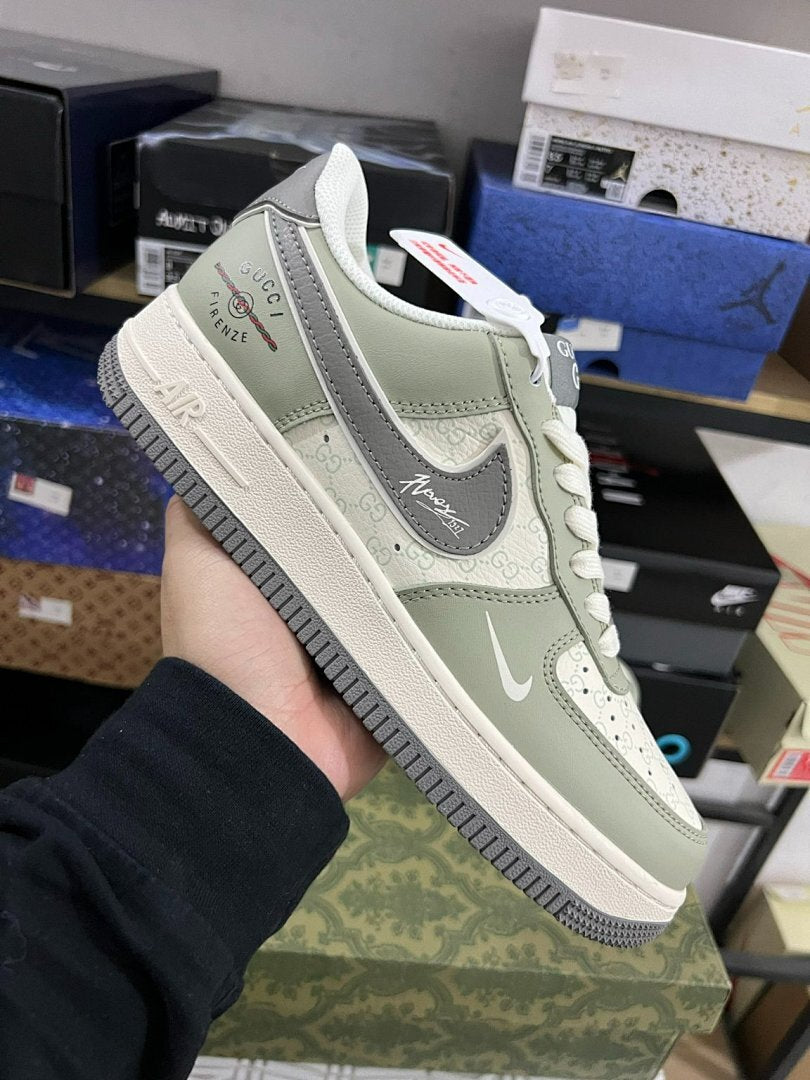 Nike Air Force 1 Low Gucci Monogram Sage Green Grey Cream Sneakers