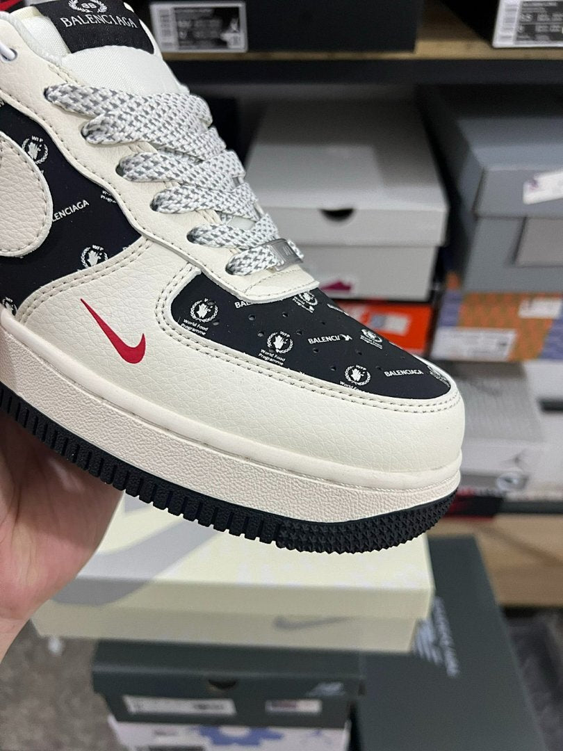 Nike Air Force 1 Low Custom Balenciaga Monogram Cream Black Red Sneakers