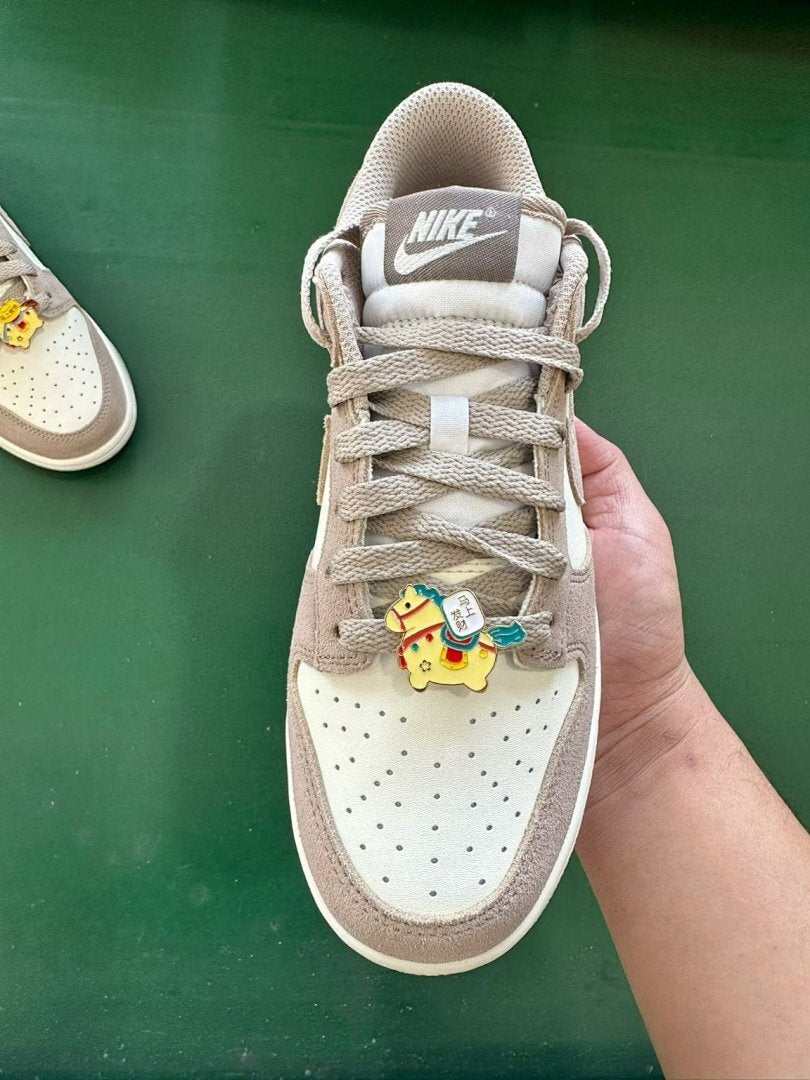 Nike Dunk Low 'Light Orewood Brown' Gold Mini Swoosh Sneakers FD0793-100