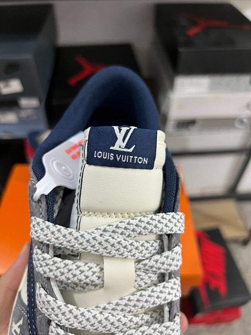 Air Jordan 1 Low LV Monogram Grey White Navy Red Sneakers
