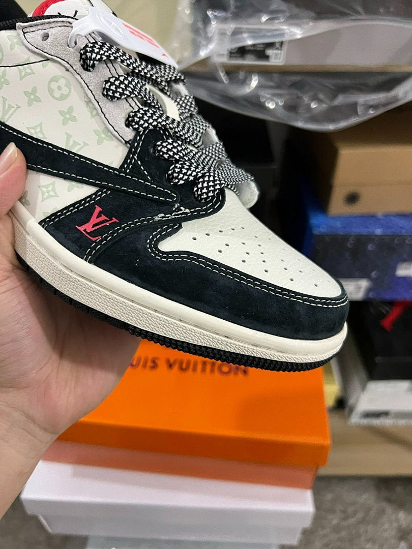 Jordan 1 Low Travis Scott Louis Vuitton LV Monogram Custom Sneakers Black White Red