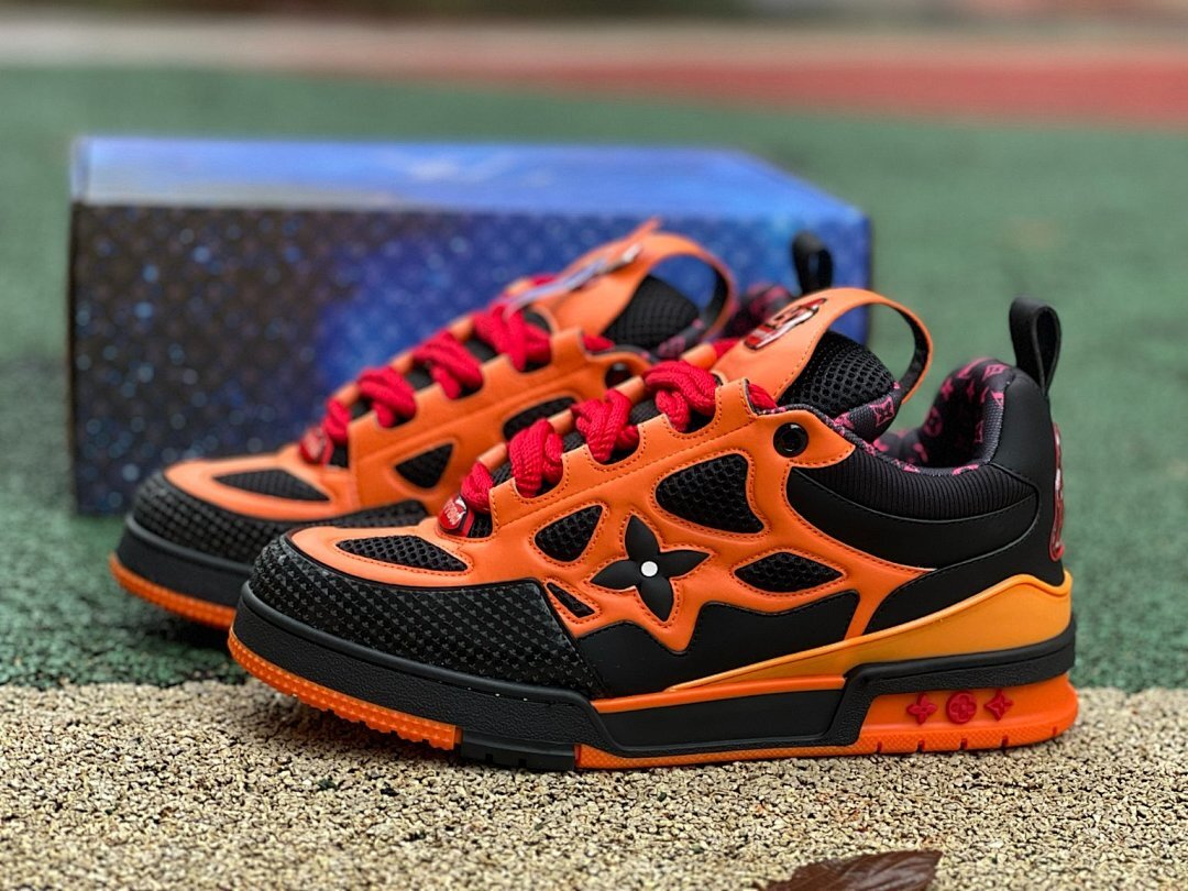 Louis Vuitton LV Trainer Maxi Sneaker Orange Black Red Laces 1ABR9J Men's Luxury Designer Fashion Sneakers