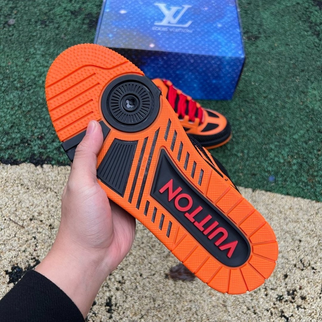 Louis Vuitton LV Trainer Maxi Sneaker Orange Black Red Laces 1ABR9J Men's Luxury Designer Fashion Sneakers