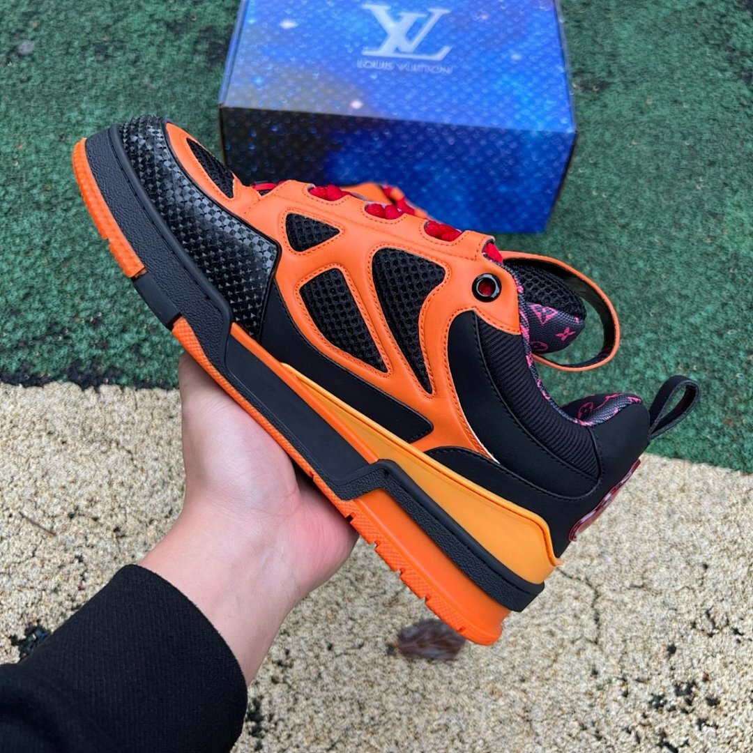 Louis Vuitton LV Trainer Maxi Sneaker Orange Black Red Laces 1ABR9J Men's Luxury Designer Fashion Sneakers