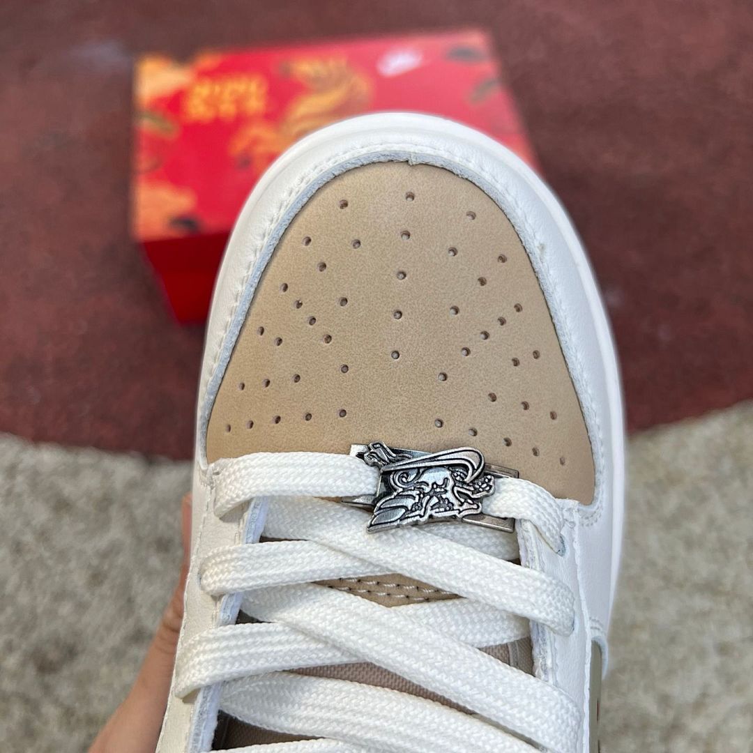 Nike Dunk Low Year of the Dragon 2024 Lunar New Year White Olive Green Tan Sail Leather Sneakers Shoes FJ4210-100