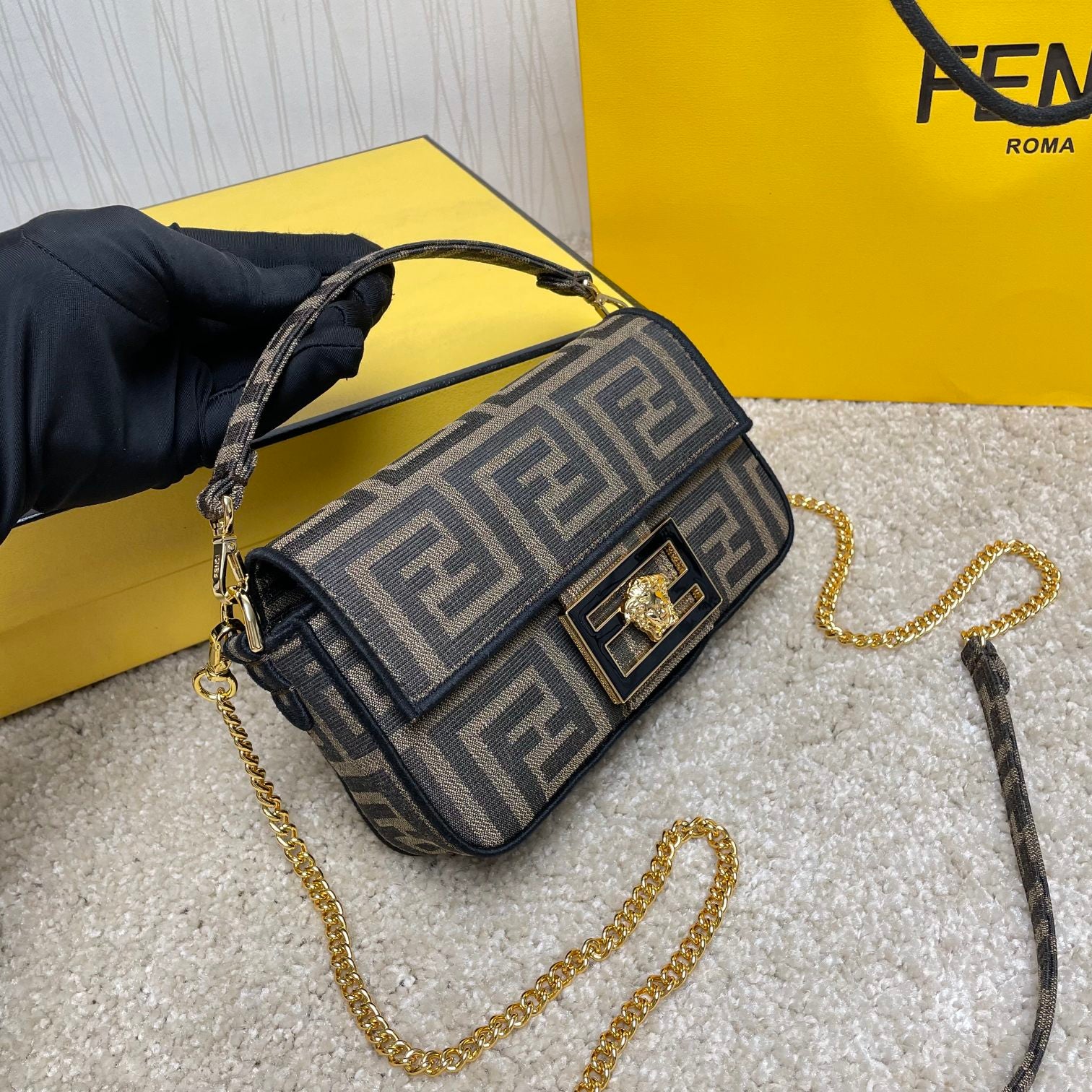 Fendace Baguette Bag - Fendi x Versace Collaboration - Small Brown Monogram Canvas