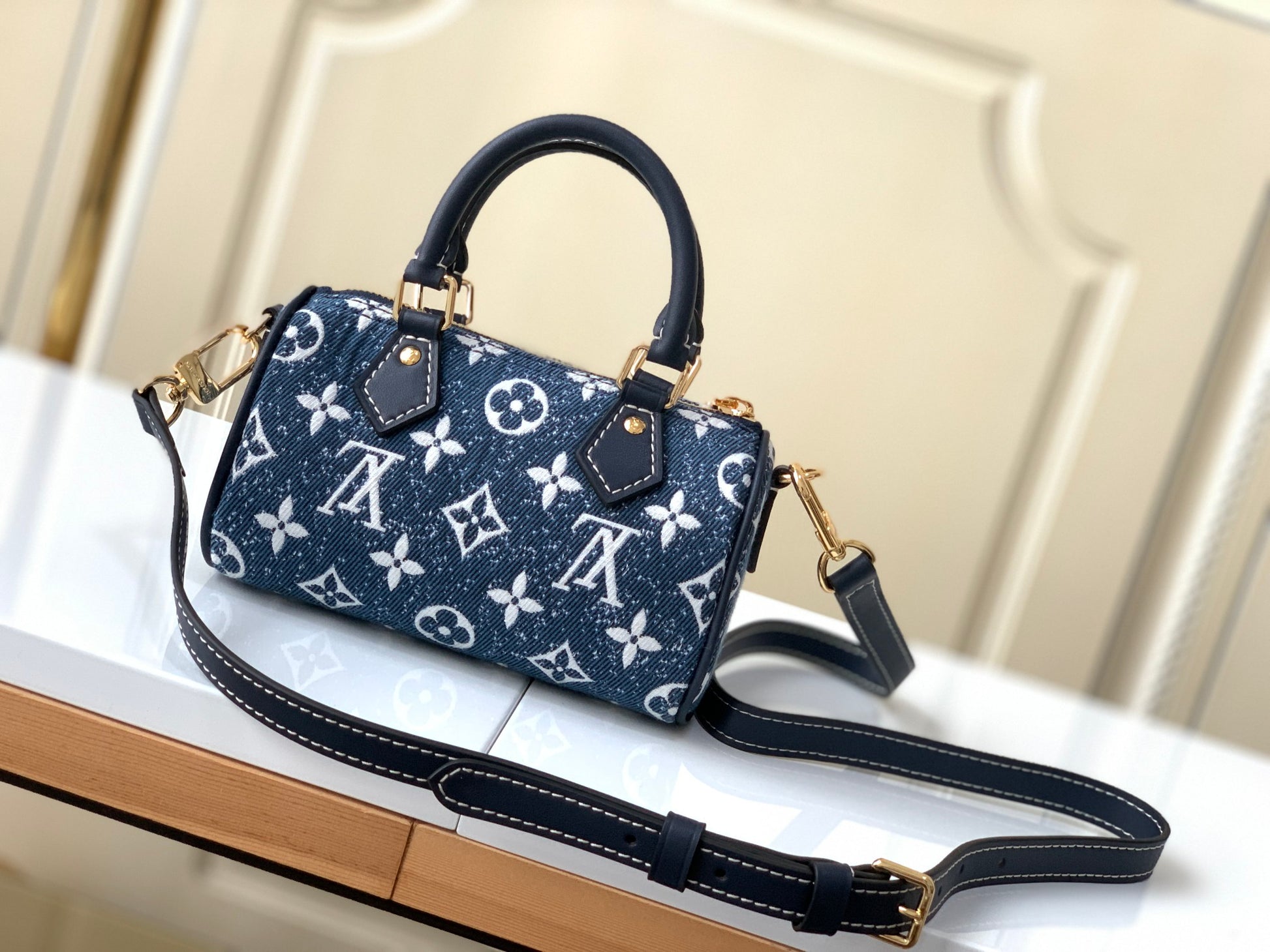 Louis Vuitton Nano Speedy Monogram Denim Handbag - Blue