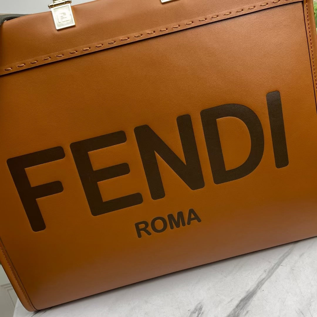 Fendi Sunshine Large Leather Tote Bag - Brown