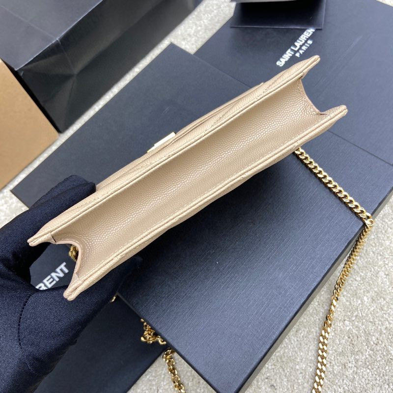 Saint Laurent Cassandre Matelassé Chain Wallet in Quilted Leather - Beige