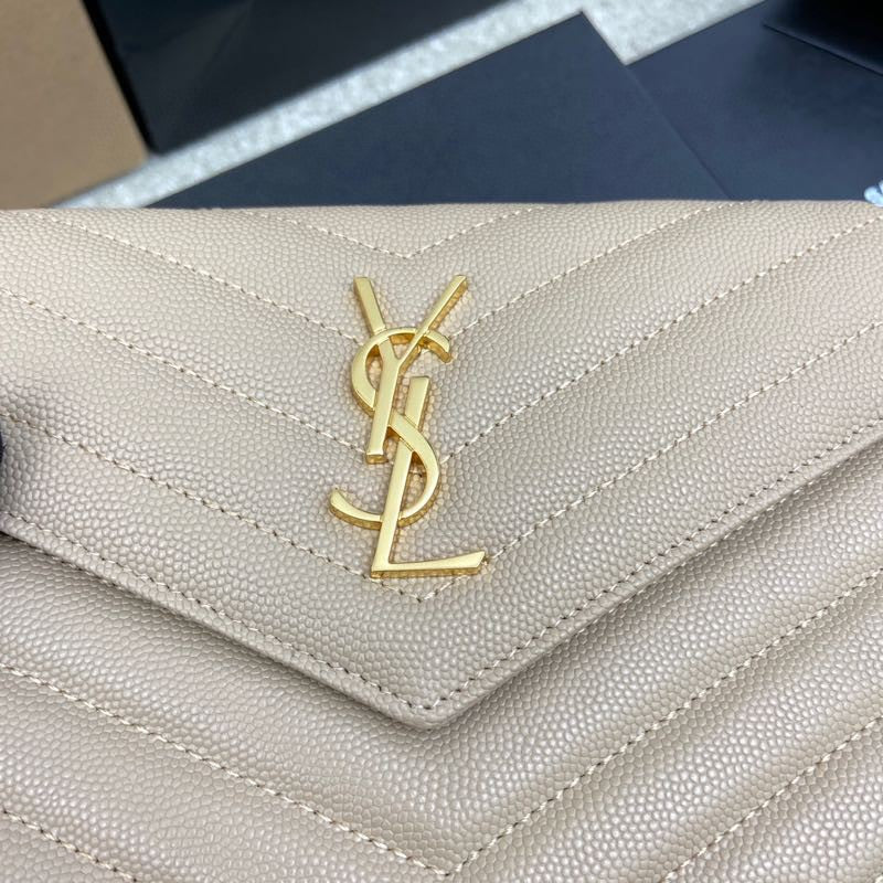 Saint Laurent Cassandre Matelassé Chain Wallet in Quilted Leather - Beige
