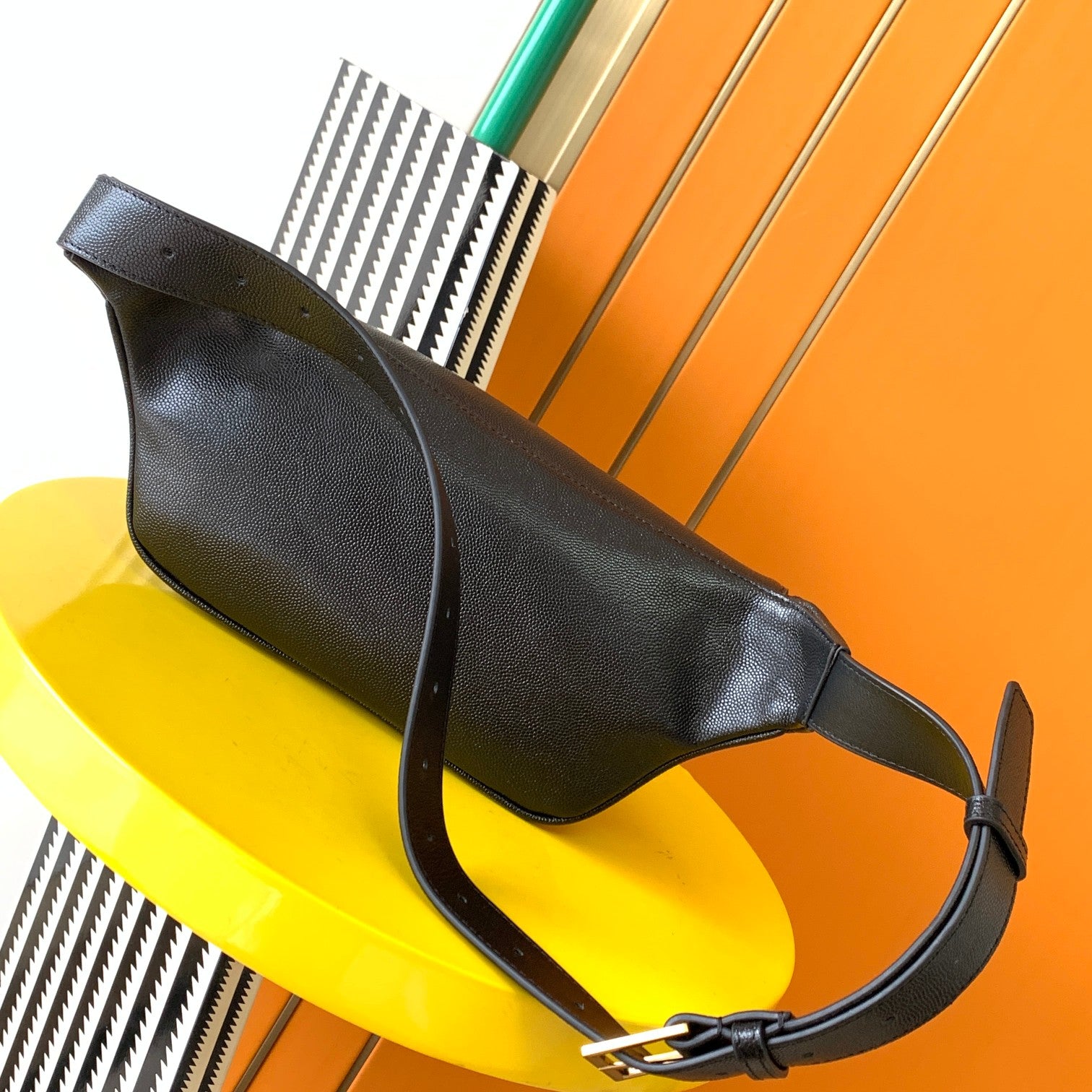 Saint Laurent Monogram Black Leather Belt Bag with Gold Hardware