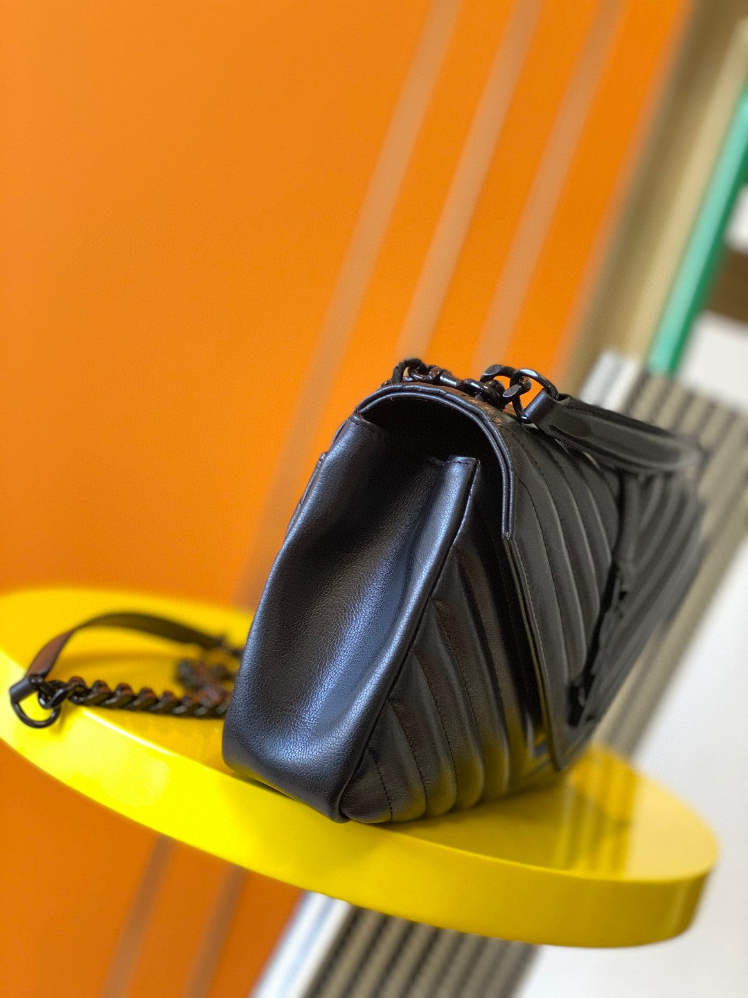 Saint Laurent Matelassé Quilted Leather Shoulder Bag in Black