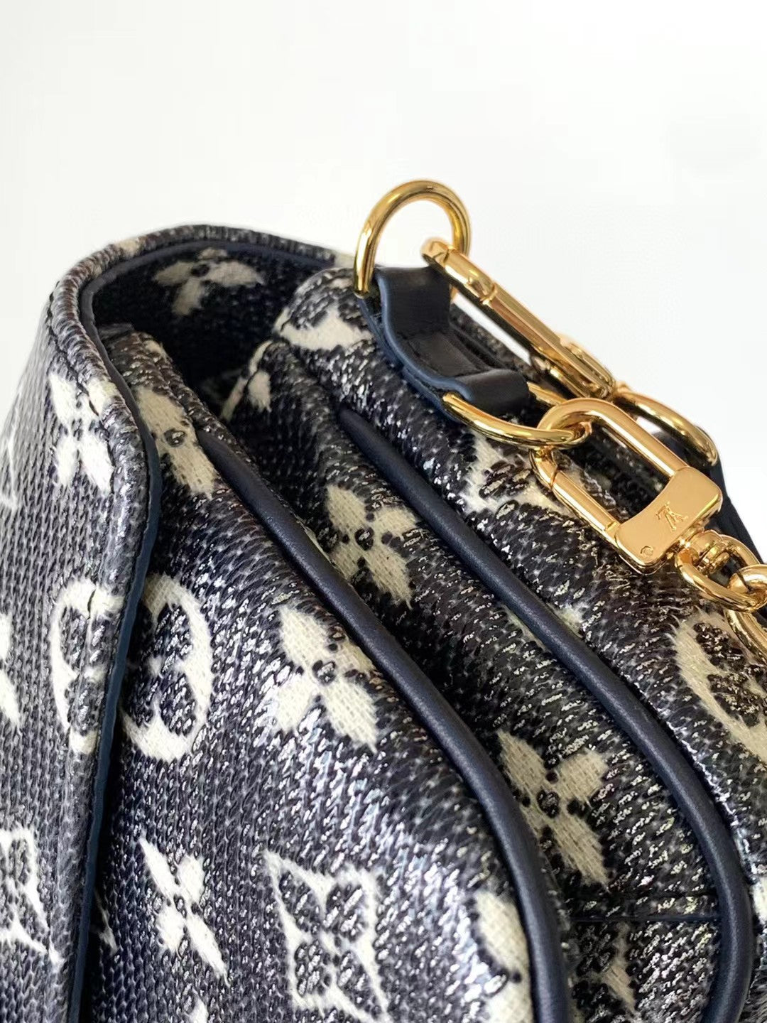 Louis Vuitton Navy Blue Monogram Denim Crossbody Bag with Gold Chain Strap