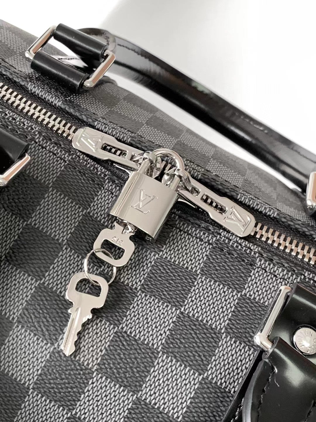 Louis Vuitton Grey Checkerboard Travel Duffle Bag with Leather Trim
