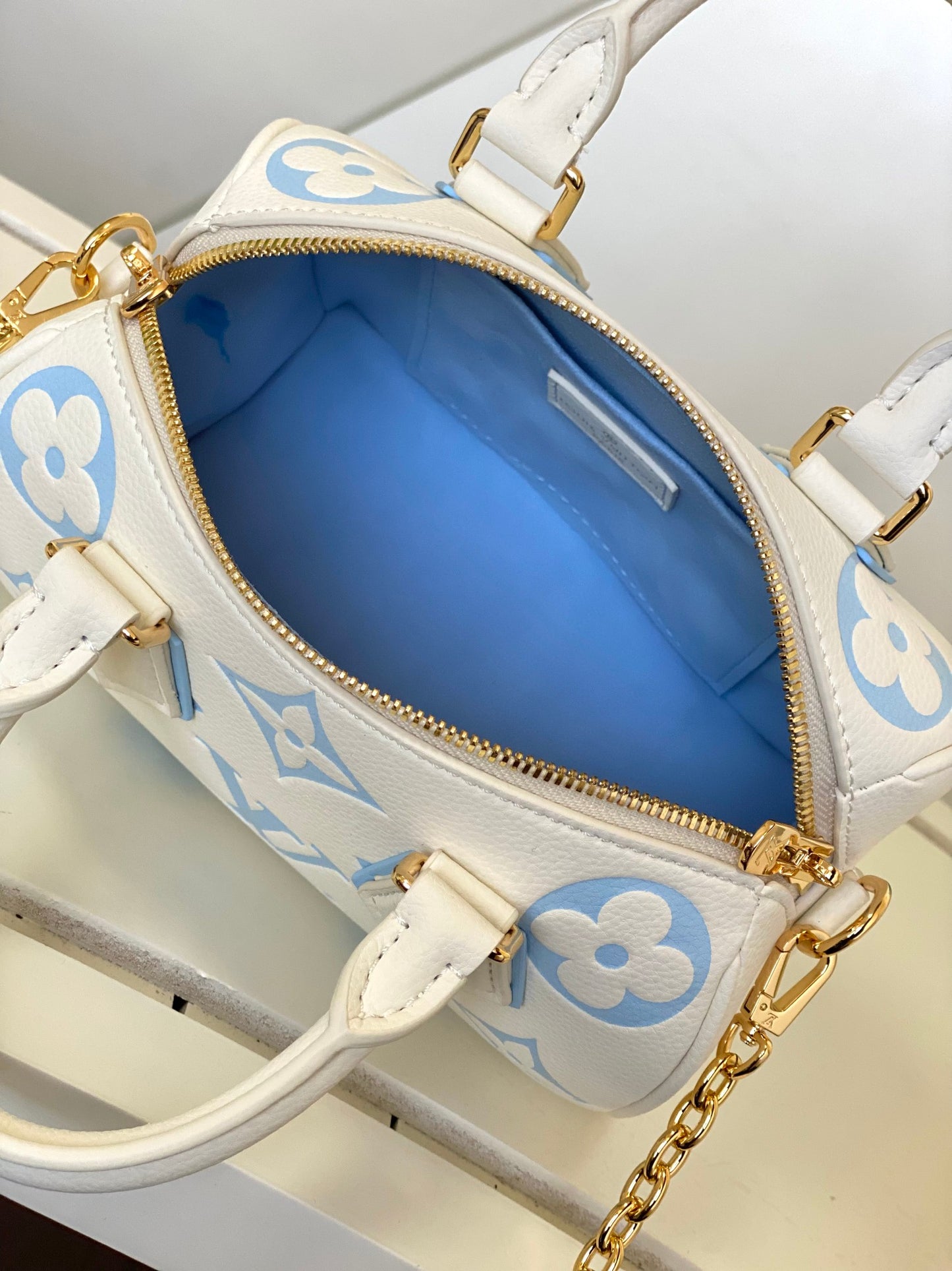 Louis Vuitton Nano Speedy Monogram Empreinte Leather Cream/Blue