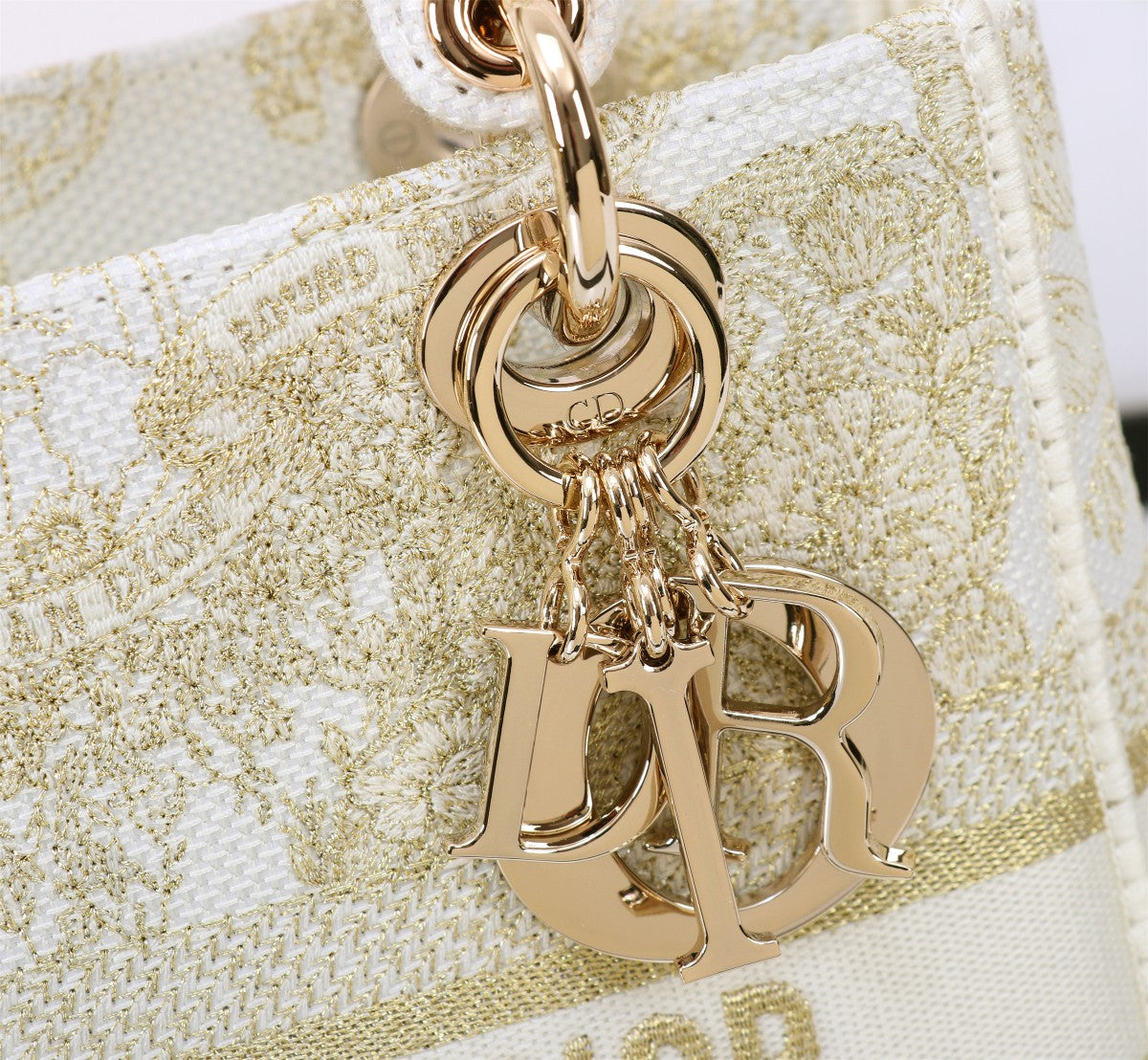 Dior Elegant Cream Embroidered Floral Canvas Tote Handbag