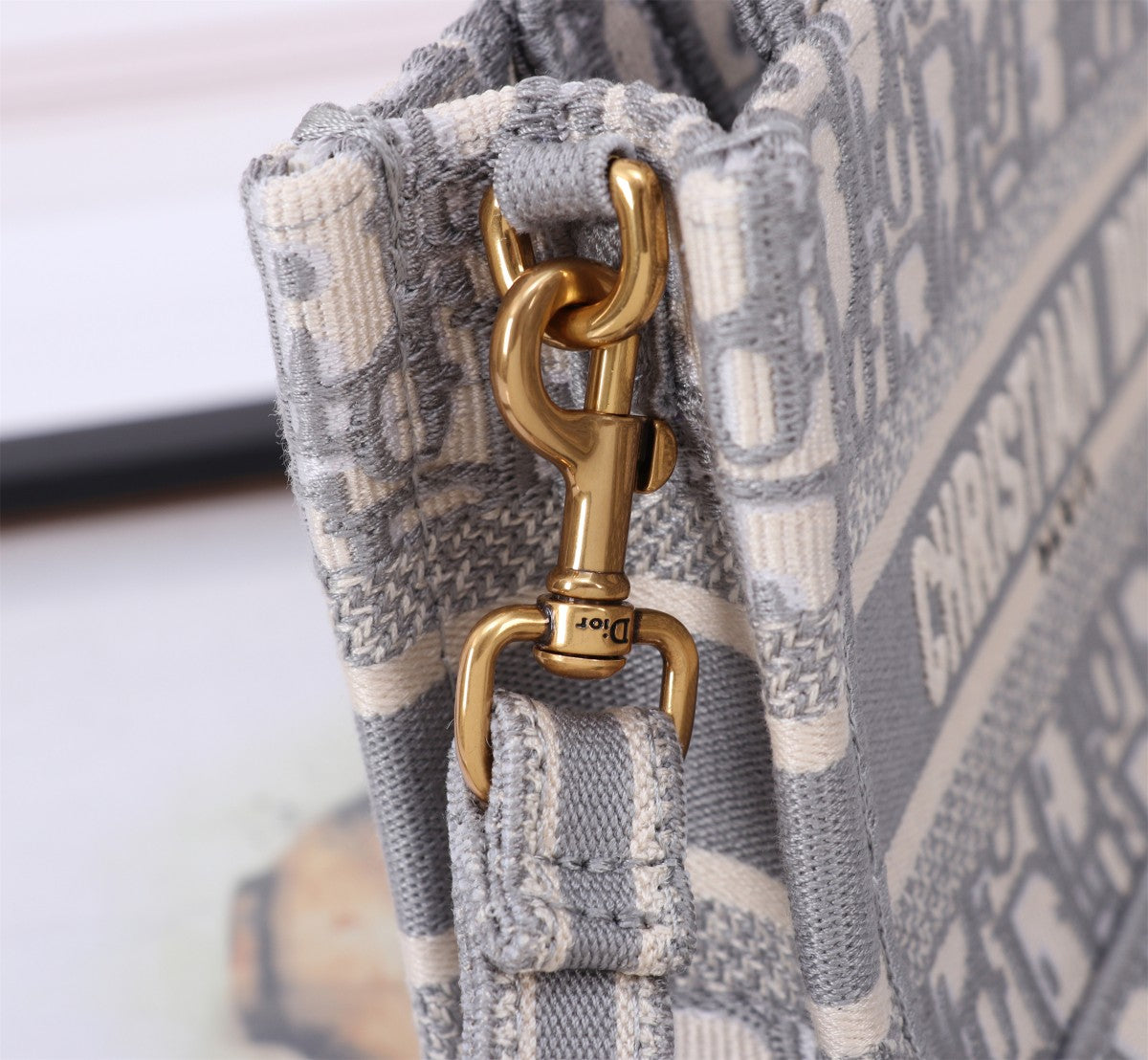 Dior Grey Embroidered Monogram Canvas Tote Bag with Shoulder Strap