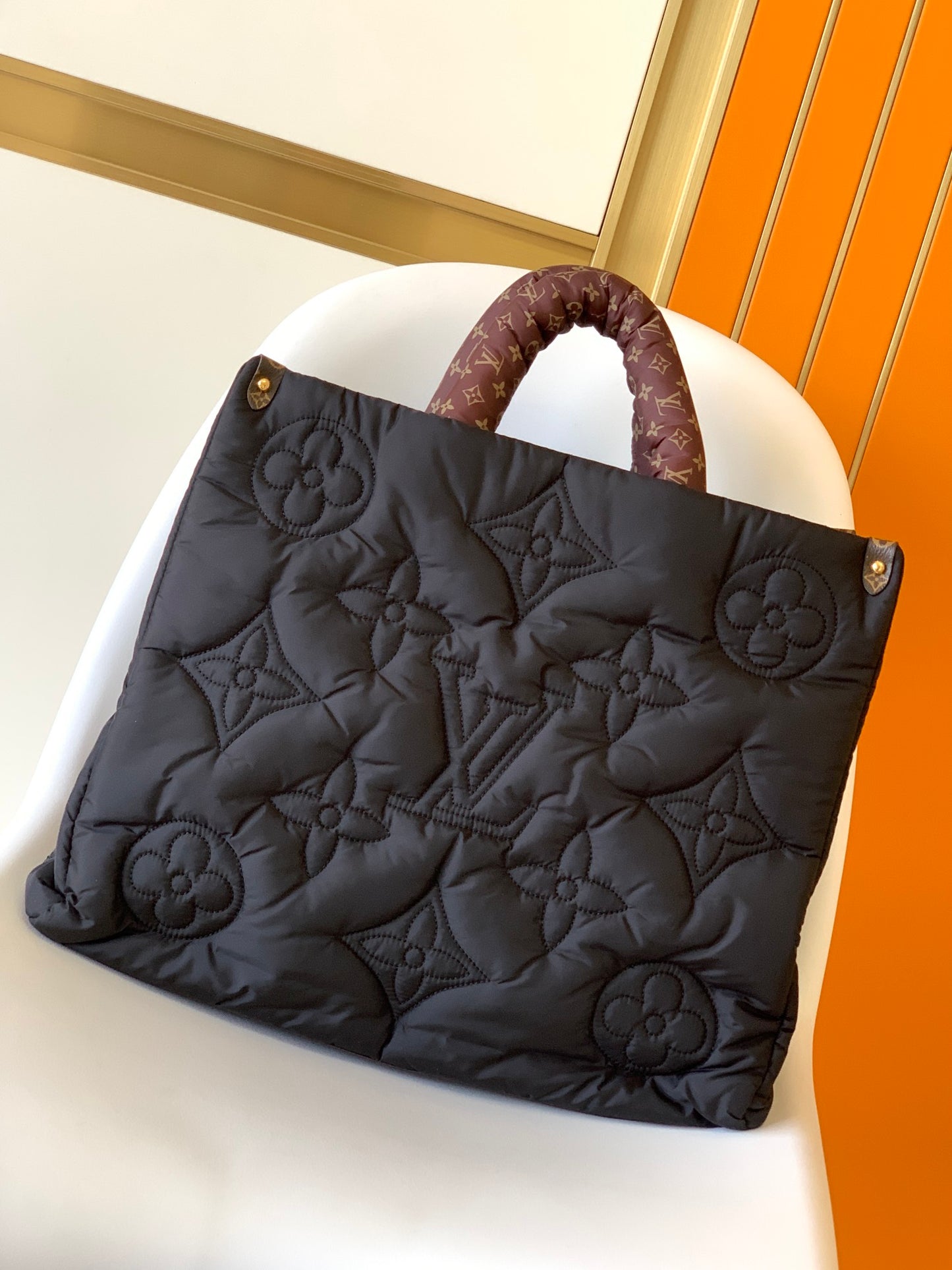 Louis Vuitton Black Quilted Puffer Tote Bag with Monogram Pattern Handles