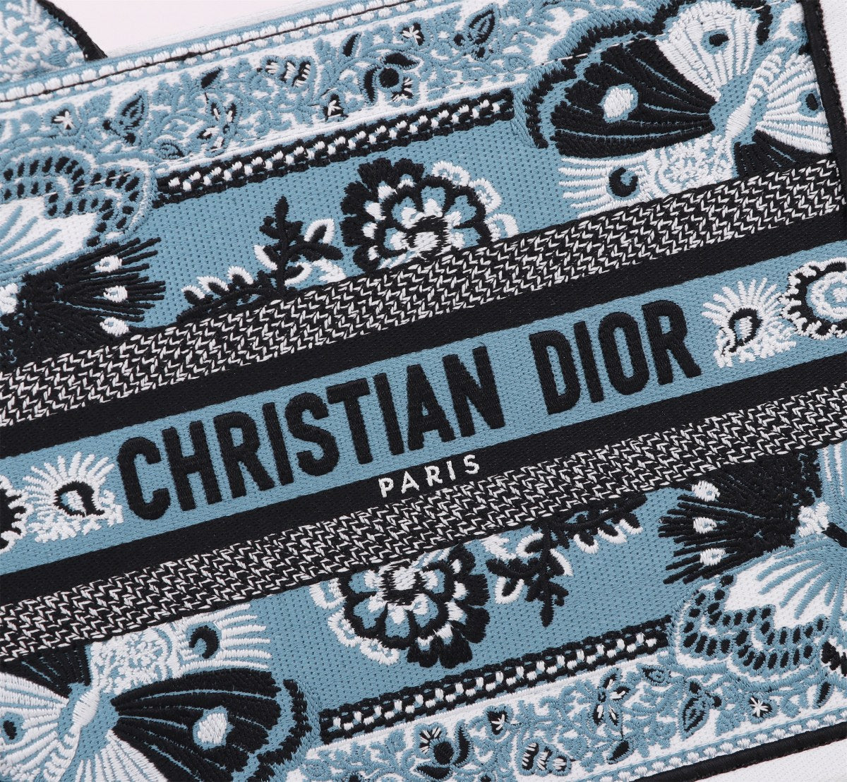 Dior Vintage Blue Floral Embroidered Tote Bag Structured Handbag