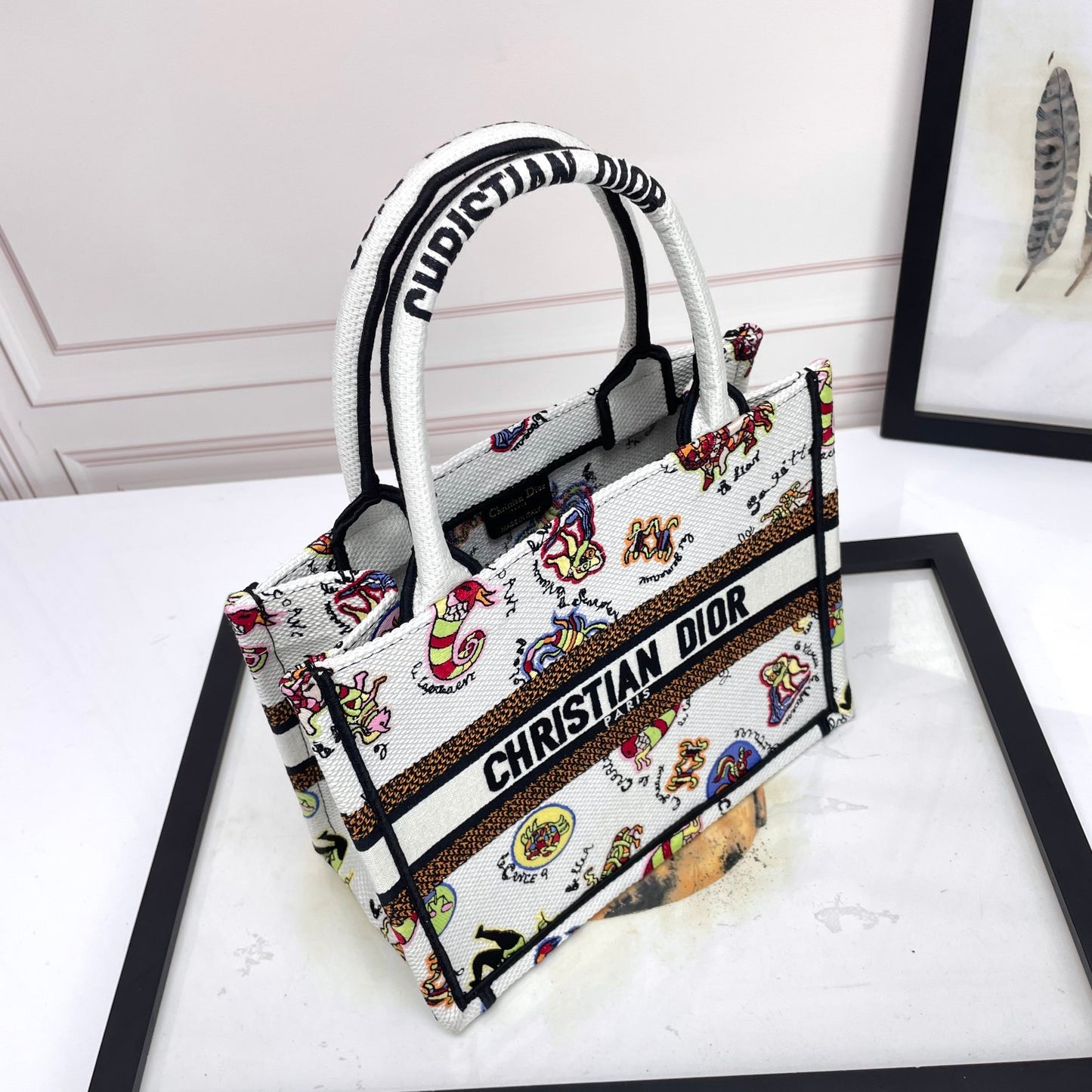 Christian Dior Book Tote Bag with Multi-Color Patterned Embroidery