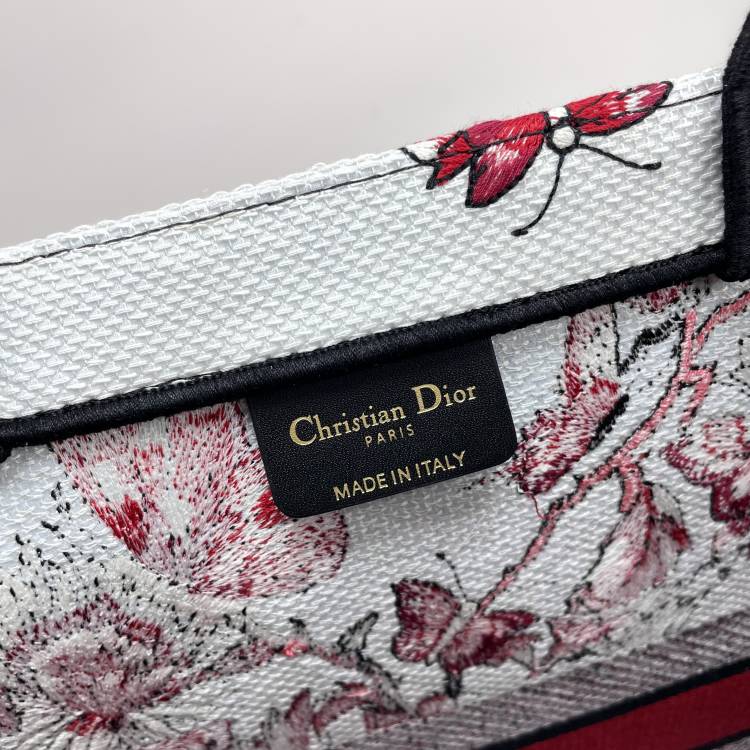 Christian Dior Medium Book Tote Bag with Red Butterfly Embroidery