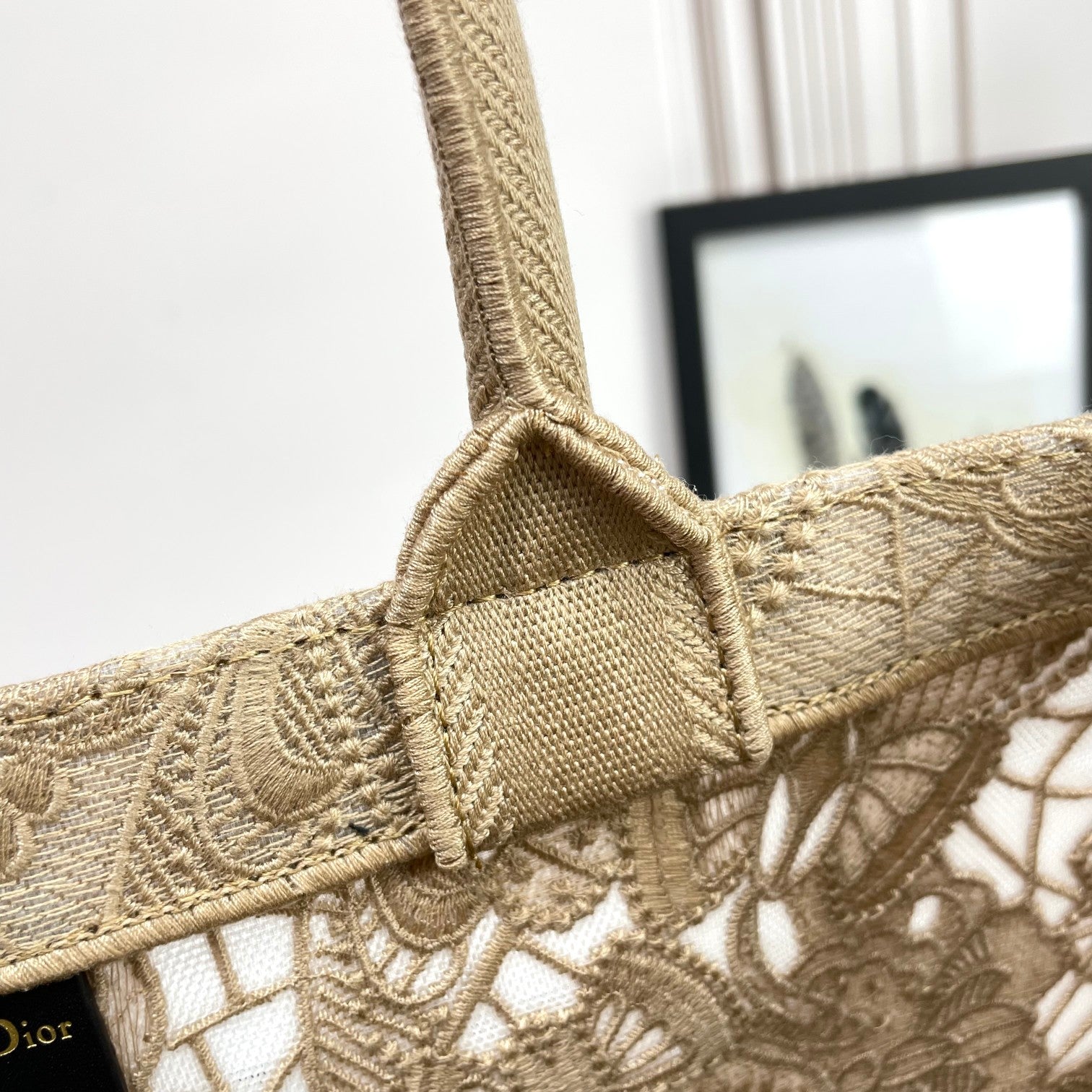 Dior Beige Floral Lace Embroidery Canvas Tote Bag Large Shopping Handbag