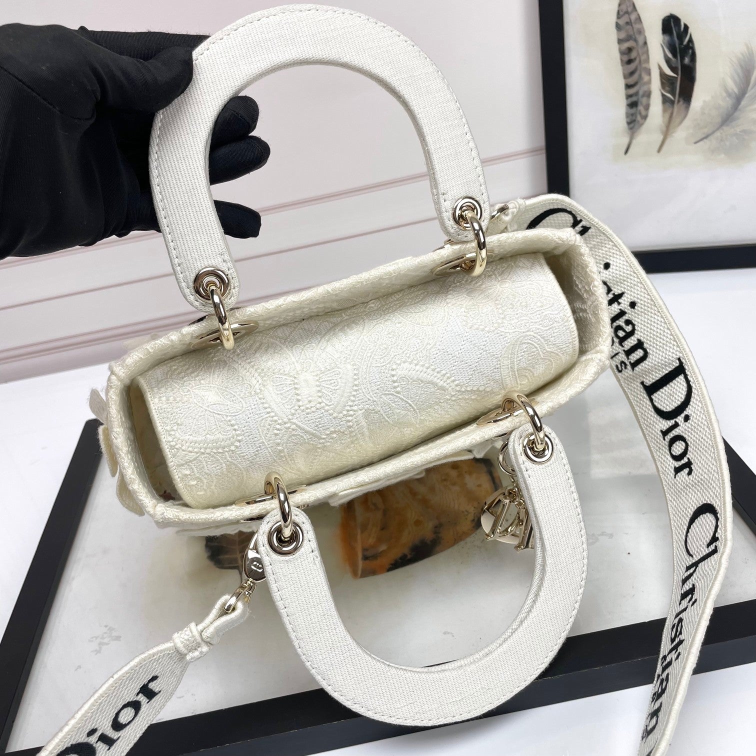 Christian Dior Lady D-Lite Bag - White Butterfly Embroidery Medium