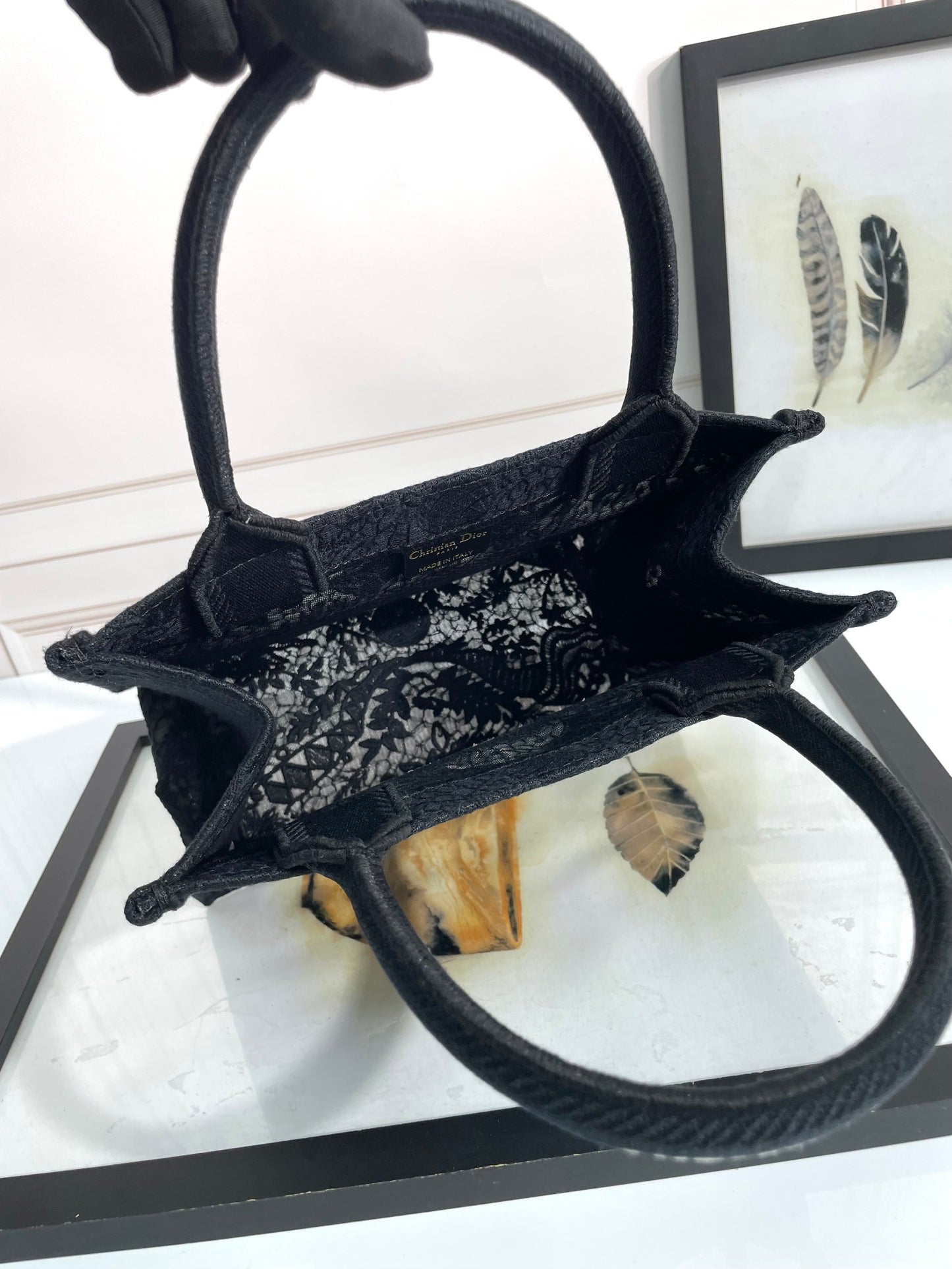 Christian Dior Small Book Tote Bag in Black Embroidered Canvas