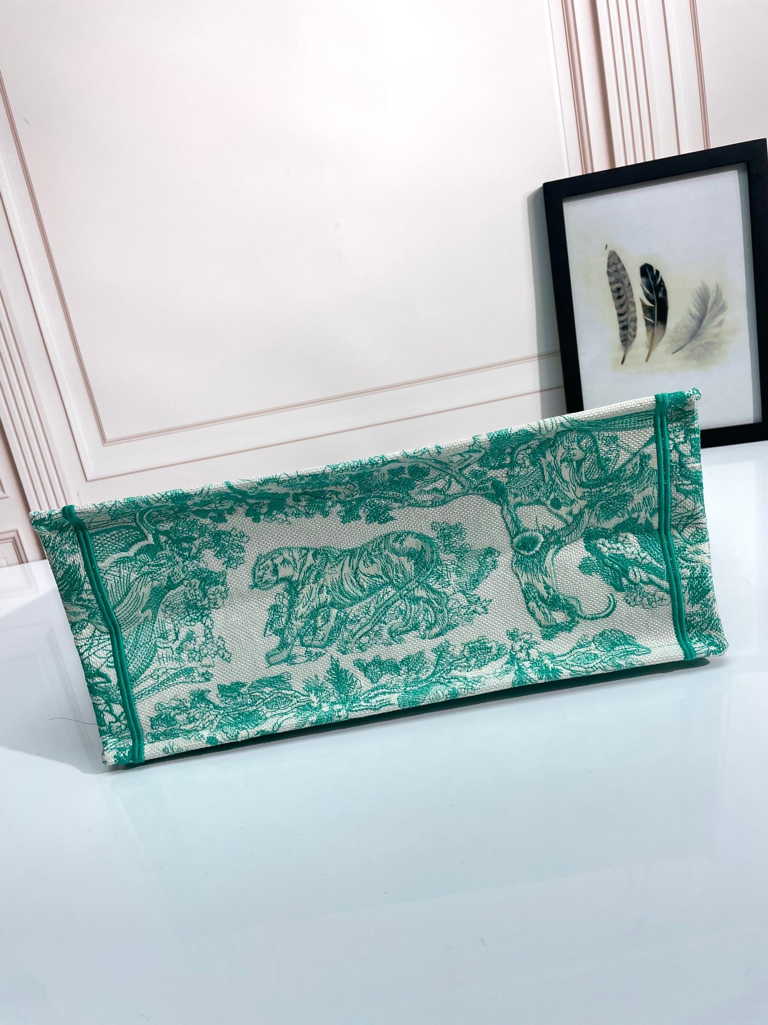 Christian Dior Large Book Tote Green Toile de Jouy Embroidery