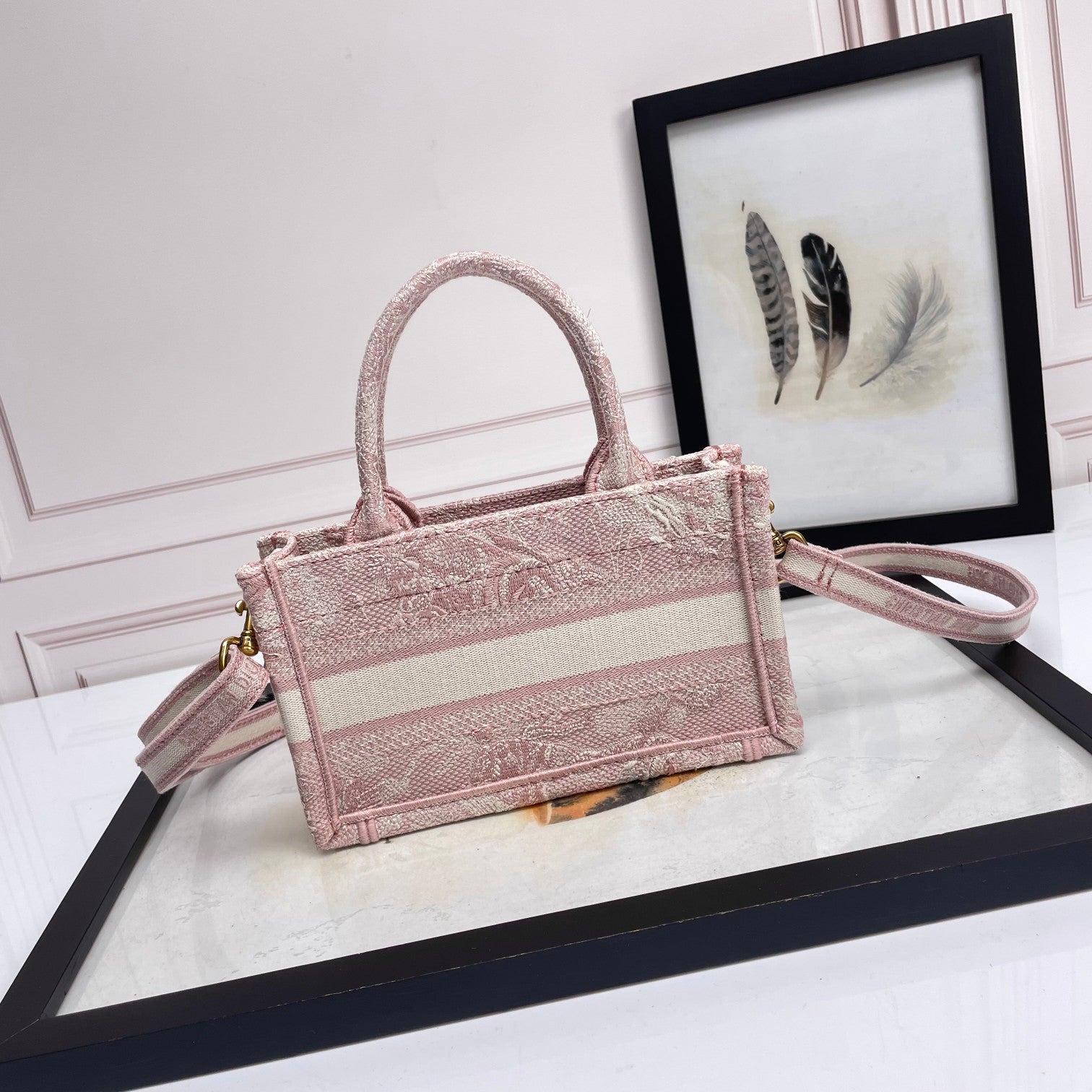 Christian Dior Mini Book Tote Bag - Pink Rose Toile de Jouy Embroidered Canvas