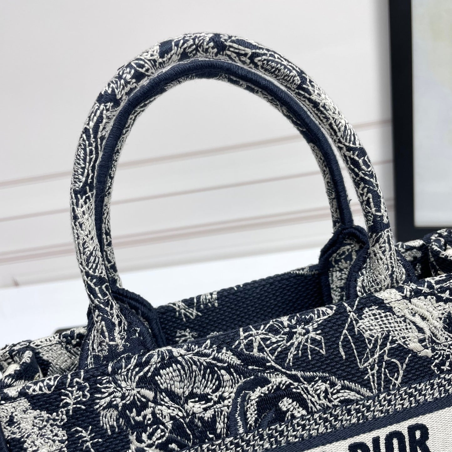 Dior Embroidered Floral Canvas Mini Tote Bag with Adjustable Crossbody Strap