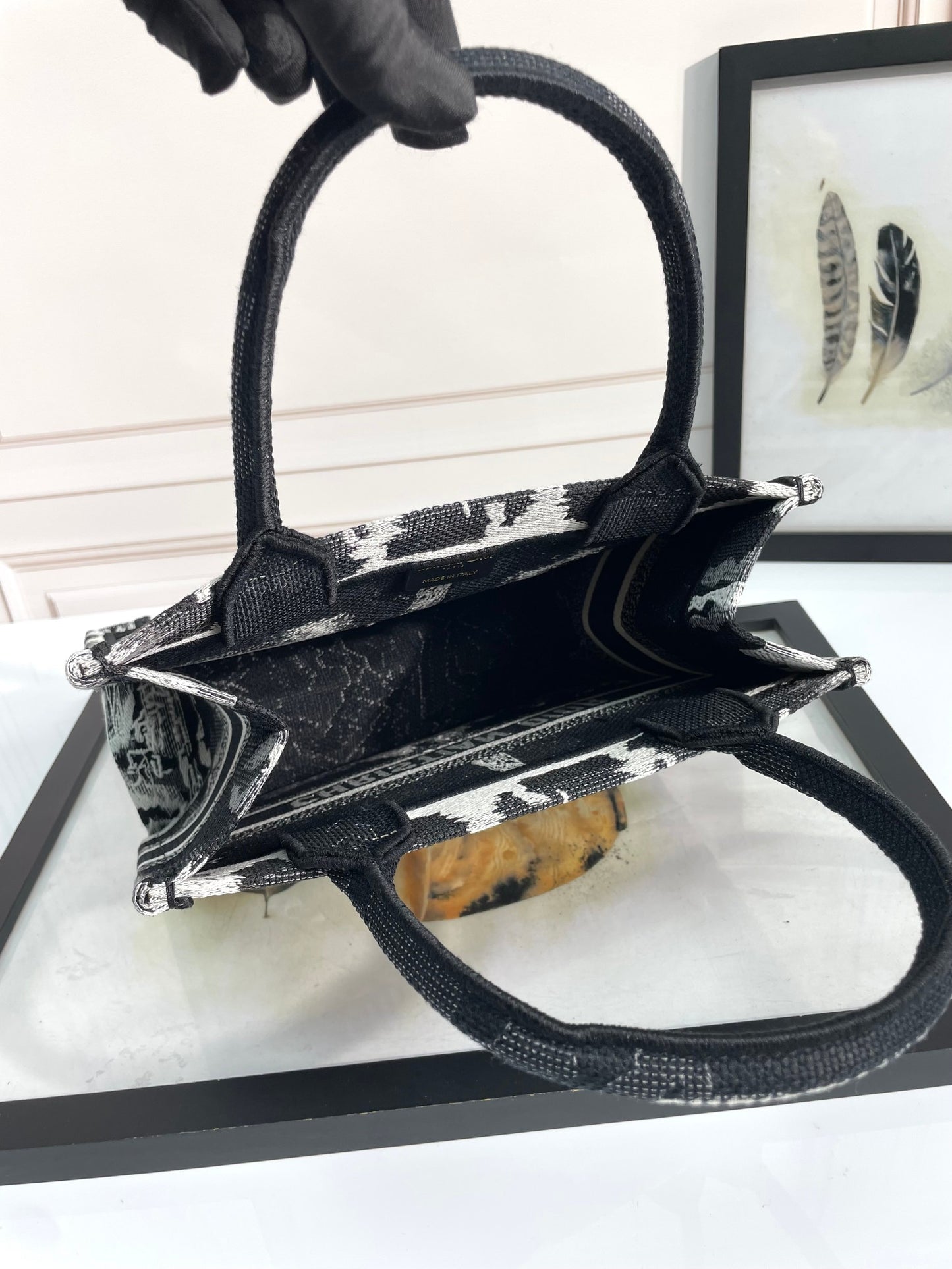 Christian Dior Medium Book Tote Bag - Black and White Plan de Paris Embroidery