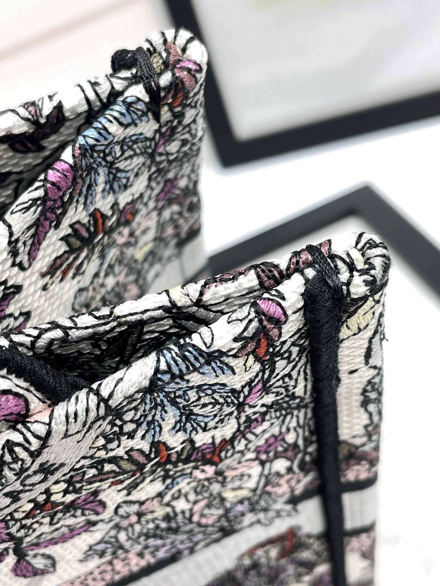 Christian Dior Medium Book Tote - Grey and Black Toile de Jouy Embroidered Canvas