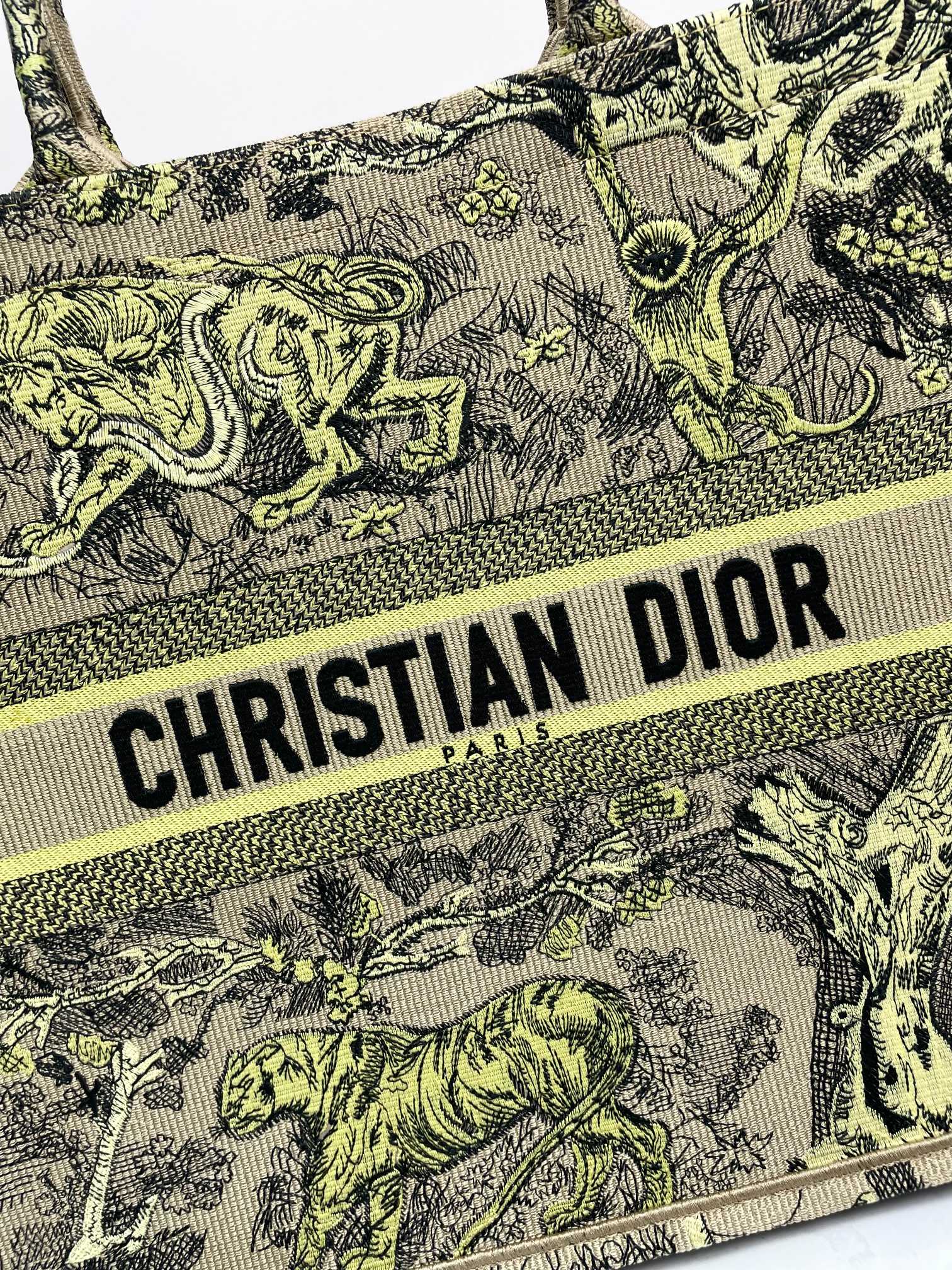 Christian Dior Large Book Tote Bag - Beige and Green Toile de Jouy Canvas