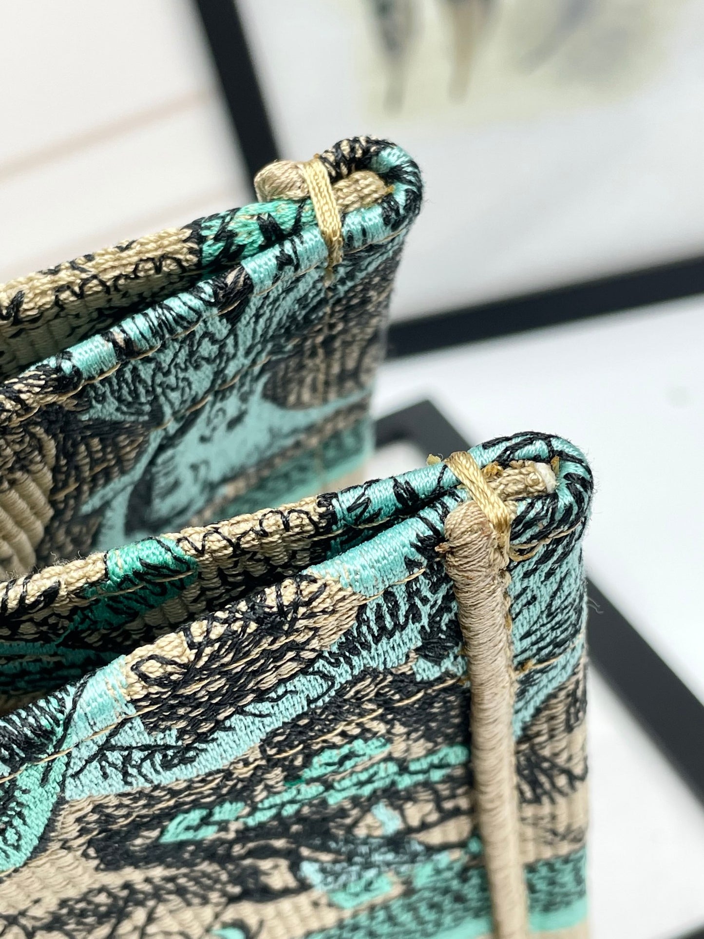 Dior Vintage Tiger Tapestry Canvas Tote Bag Green Animal Print Handbag