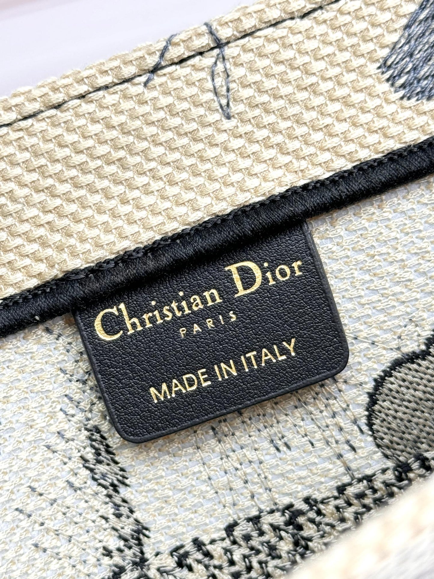 Christian Dior Small Book Tote - Black and White Floral Embroidered Canvas